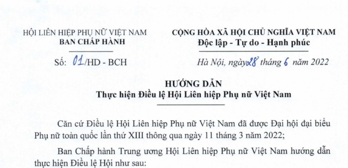 Hướng dẫn thực hiện Điều lệ Hội LHPN Việt Nam